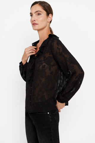 Blusa Tejido Jacquard Semitransparente, Negro