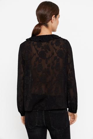 Blusa Tejido Jacquard Semitransparente, Negro