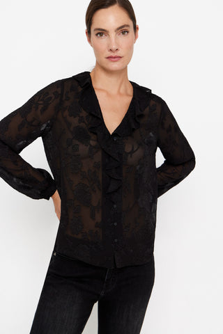 Blusa Tejido Jacquard Semitransparente, Negro