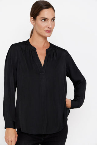 Blusa Cuello Mao Satinada, Negro