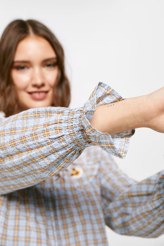 Blusa con Bordado de Cuadros, Azul