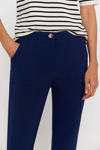 Pantalón con Cintura Elástica y Bolsillos, Azul