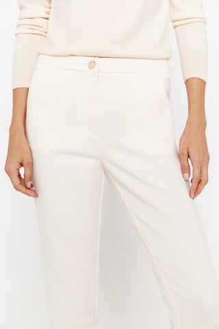 Pantalón con Cintura Elástica y Bolsillos Beige