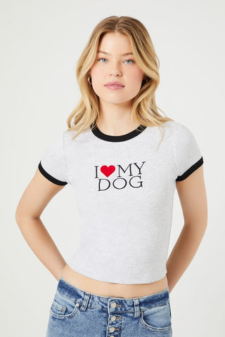 Camiseta con Bordes en Inglés "Amo a mi perro"