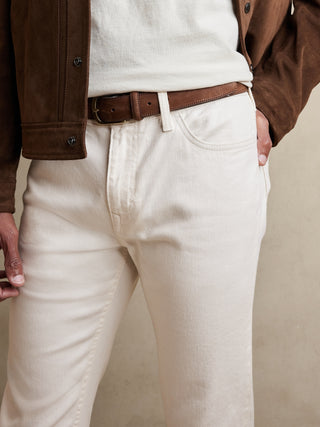 Pantalón Corte Slim de Lino y Algodón, Blanco