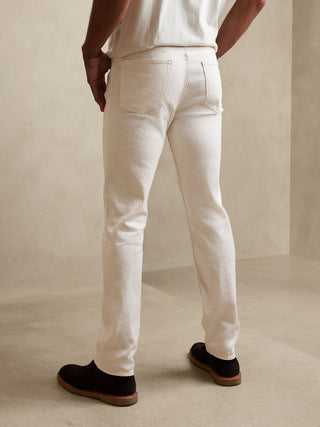 Pantalón Corte Slim de Lino y Algodón, Blanco