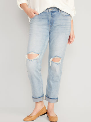 Jeans Rectos Estilo Boyfriend con Rotos