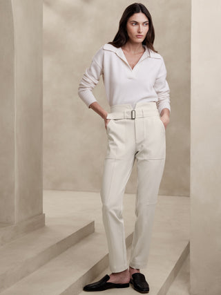 Pantalón Talle Alto con Bolsillos, Beige