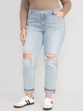 Jeans Rectos Estilo Boyfriend con Rotos