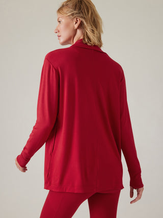 Sudadera Asimétrica Abierta con Bolsillos, Rojo