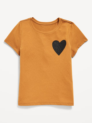 Camiseta Cuello Redondo con Diseño Corazón ,Niña