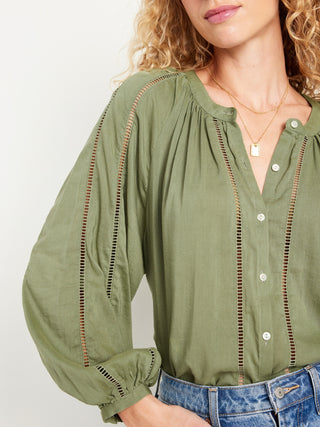 Blusa Boho con Botones Delanteros y Fruncido