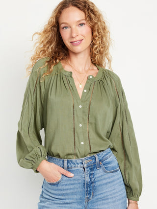 Blusa Boho con Botones Delanteros y Fruncido