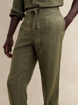 Pantalón de Lino Corte Holgado, Verde