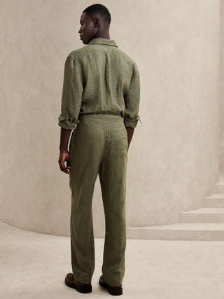 Pantalón de Lino Corte Holgado, Verde