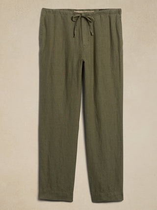 Pantalón de Lino Corte Holgado, Verde